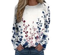 Pullover Damen Sweatshirt Langarmshirt mit Blumen Aufdruck T Shirt Langarm Oberteile Elegant Tshirt Tunika Große Größen Top Bluse Sweatshirts Langarmshirts für Damen Teenager Mädchen