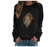 Pullover Damen Tier Drucken Teenager MäDchen Sweatshirt Mit Eulen Muster Langarmshirt Herbst Winter Rundhals Langarm Shirts Pulli Bluse Tops Jumper Owl Print Sweater Oberteile