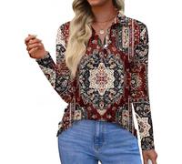 Pullover Damen Winter Bluse Damen Elegant Langarm Poloshirt-Stil Locker Passform Langarmshirt V-Ausschnitt Classic Büro Oberteil S Wine