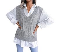 Pullover Damen Winter Elegant Ärmellose Strickweste mit V-Ausschnitt für Damen im College-Stil Strickjacke Kurz Arm