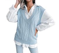 Pullover Damen Winter Elegant Ärmellose Strickweste mit V-Ausschnitt für Damen im College-Stil Strickjacke Kurz Arm