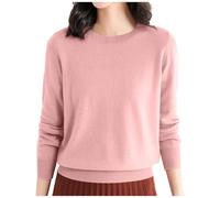 Pullover Damen Winter Elegant Basic Rundhals Strickpullover Casual Damenpullover Langarm Kuschelpullover Warmer Freizeit Pulli Blusen Langarmshirt Thermoshirts Feinstrickpullover Grau Pink 3xl 4xl Xxl