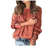 Pullover Damen Winter Elegant, Strickpullover Damen Oversize Schwarz, Pulli Strick Feinstrickpullover Rundhals Winterpullover Mit Knöpfen Langarm Oberteile Baggy Sweatshirt Weich Kuschelpullover