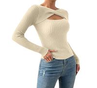 Pullover Damen Winter -Strickpullover Damen Eng Strickpulli Herbst Cut Out Langarmshirt Sexy Pulli Langarm Winterpulli Einfarbig Oberteil Slim Fit Tops Y2K Sweatshirt für Frauen Herbst