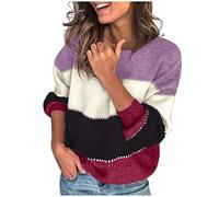Pullover Damen Winter Strickpullover Elegant Winterpullover Frauen Wollpullover Warm Pulli Rundhals Damenpullover Langarm Grobstrickpullover Lose Pullover Oversize Sweater Patchwork Jumpers