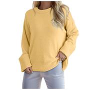 Pullover für Damen, Feinstrickpullover Damen, Wollpullover Rundhalsausschnitt Langarm Damenpullover Elegante Kabelstrick Sweatpullover Warmes Dicker Longshirt Solide Basic Streetwear Lounge Weiches