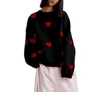 Pullover FüR Damen Frauen lieben bestickten Rundhalsausschnitt, lässig, langärmelig, Rollkragenpullover, Oberteil, lockerer Sweatshirt-Pullover Strick Pullunder Damen (Black, L)