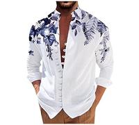 Pullover FüR Herren Herren T Shirt Weiß Henley Shirt Herren Langarm Drucken Langarm Hemd Mit KnöPfen Blatt Muster LäSsige Strandhemd Regular Fit Herbst Winter Langarmhemd Men'S Shirts (Blue, 4xl)