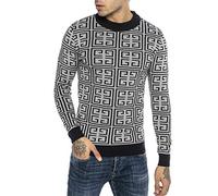 Pullover für Herren Strickpullover Langarm-Shirt Feinstrick Slim Fit Grau-Navyblau XXL