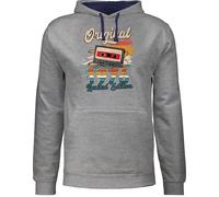 Pullover Herren Frauen Hoodie Kontrast zweifarbig - 50. Geburtstag - Original 1976 Limited Edition Kassette - Deko Retro Geburtstagsgeschenk - XS - Grau meliert/Navy Blau - 50 50.geburtstag 50er