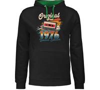 Pullover Herren Frauen Hoodie Kontrast zweifarbig - 50. Geburtstag - Original 1976 Limited Edition Kassette - Deko Retro Geburtstagsgeschenk - XS - Schwarz/Grün - 50 50.geburtstag 50er (50) 50iger
