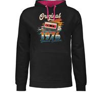 Pullover Herren Frauen Hoodie Kontrast zweifarbig - 50. Geburtstag - Original 1976 Limited Edition Kassette - Deko Retro Geburtstagsgeschenk - XL - Schwarz/Fuchsia - 50 50.geburtstag 50er (50)