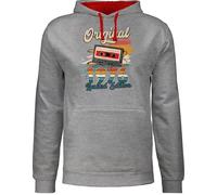 Pullover Herren Frauen Hoodie Kontrast zweifarbig - 50. Geburtstag - Original 1976 Limited Edition Kassette - Deko Retro Geburtstagsgeschenk - XL - Grau meliert/Rot - 50 50.geburtstag 50er (50)