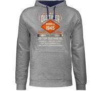 Pullover Herren Frauen Hoodie Kontrast zweifarbig - 80. Geburtstag - Oldtimer Special Vintage 1945 - Name - Retro Look zum Achtzigsten - XXL - Grau meliert/Navy Blau - 80 1943 80.jahre 80.geburtstag