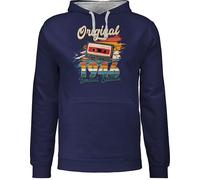 Pullover Herren Frauen Hoodie Kontrast zweifarbig - 80. Geburtstag - Original 1946 Limited Edition Kassette - Geburtstagsgeschenk Retro Outfit - 3XL - Navy Blau/Grau meliert - 80.geburtstag 80 80er