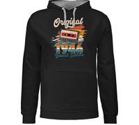 Pullover Herren Frauen Hoodie Kontrast zweifarbig - 80. Geburtstag - Original 1946 Limited Edition Kassette - Geburtstagsgeschenk Retro Outfit - M - Schwarz/Grau meliert - 80.geburtstag 80 80er