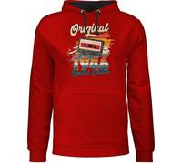 Pullover Herren Frauen Hoodie Kontrast zweifarbig - 80. Geburtstag - Original 1946 Limited Edition Kassette - Geburtstagsgeschenk Retro Outfit - S - Rot/Schwarz - 80.geburtstag 80 80er 80igsten 1945