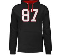 Pullover Herren Frauen Hoodie Kontrast zweifarbig - American Deko Superbowl Party - Football New England 87 - 4XL - Schwarz/Rot - college footballfans nummer kapuzenpullover geschenke für fans