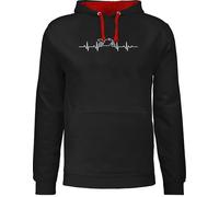 Pullover Herren Frauen Hoodie Kontrast zweifarbig - Biker - Herzschlag Motorrad I Motorbike - L - Schwarz/Rot - geschenke für motorradfans geschenk bike mottorad hoddies motorad fun-kapuzenpullover