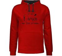 Pullover Herren Frauen Hoodie Kontrast zweifarbig - Damen - Glück ist, eine Oma wie Dich zu haben - L - Rot/Schwarz - weimachtsgeschenke omi pulli geschenk ideen für omas größte hoody grandma