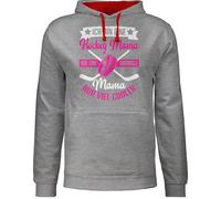 Pullover Herren Frauen Hoodie Kontrast zweifarbig - Damen - Ich bin eine Hockey Mama - wie eine normale Mama nur viel cooler - weiß/fuchsia - S - Grau meliert/Rot - mum mom pulli mütter hoody