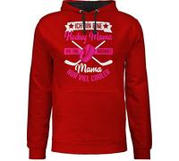 Pullover Herren Frauen Hoodie Kontrast zweifarbig - Damen - Ich bin eine Hockey Mama - wie eine normale Mama nur viel cooler - weiß/fuchsia - S - Rot/Schwarz - mum mom pulli mütter hoody muttertag