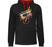 Pullover Herren Frauen Hoodie Kontrast zweifarbig - Karneval & Fasching - Damen - Retro Kassette I Retro Geschenke 80er Jahre Geschenk 90er Outfit I 90iger Jahre I Techno Outfit - XL - Schwarz/Rot