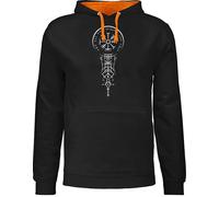 Pullover Herren Frauen Hoodie Kontrast zweifarbig - & - Keltischer Wikinger Kompass Vegvisir I Vikinger Geschenk Vikings I Wegweiser Geschenkidee Walhalla I Valhalla - XL - Schwarz/Orange - viking