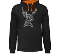 Pullover Herren Frauen Hoodie Kontrast zweifarbig - Kompatibel mit Oktoberfest - Hirschmotiv I Hirsch I Deer - XXL - Schwarz/Orange - bayrische weißer hoddis bayrisch pulli tracht hoody octoberfest