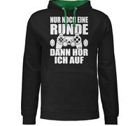 Pullover Herren Frauen Hoodie Kontrast zweifarbig - Nerd Geschenke - Nur noch eine Runde dann hör ich auf - S - Schwarz/Grün - zocken damen gamer zocker game hoodies g adget kapuzenpullover