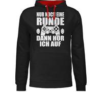 Pullover Herren Frauen Hoodie Kontrast zweifarbig - Nerd Geschenke - Nur noch eine Runde dann hör ich auf - L - Schwarz/Rot - zocken damen gamer zocker game hoodies g adget kapuzenpullover