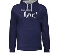 Pullover Herren Frauen Hoodie Kontrast zweifarbig - Sprüche Statement - Bevor du fragst: Nein - S - Navy Blau/Grau meliert - spass mit aufschrift nö pulli bösen sprüchen statements no hoodies