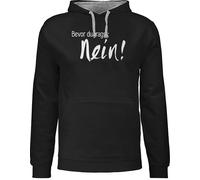 Pullover Herren Frauen Hoodie Kontrast zweifarbig - Sprüche Statement - Bevor du fragst: Nein - XXL - Schwarz/Grau meliert - spass mit aufschrift nö pulli bösen sprüchen statements no hoodies