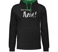 Pullover Herren Frauen Hoodie Kontrast zweifarbig - Sprüche Statement - Bevor du fragst: Nein - XXL - Schwarz/Grün - spass mit aufschrift nö pulli bösen sprüchen statements no hoodies deutschen