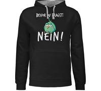 Pullover Herren Frauen Hoodie Kontrast zweifarbig - Sprüche Statement mit Spruch - Bevor du fragst Nein - 5XL - Schwarz/Grau meliert - pulli sprueche nö hoodies sprüchen spruechen no hoody damen
