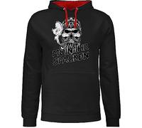 Pullover Herren Frauen Hoodie Kontrast zweifarbig - Sprüche Statement - Moin ihr Spacken Totenkopf Norddeutsch Geschenke - 3XL - Schwarz/Rot - mit aufschrift skull pulli statements scull hoodies