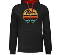 Pullover Herren Frauen Hoodie Kontrast zweifarbig - Sprüche Statement - Moin Retro Badge - M - Schwarz/Rot - matrosen pulli mit aufschrift matrose fun-sweatshirts statements moin,moin hoodies