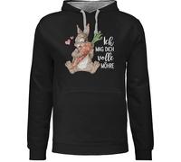 Pullover Herren Frauen Hoodie Kontrast zweifarbig - Sprüche Statement Spruch - Ich mag dich volle Möhre mit Hase weiß - L - Schwarz/Grau meliert - pulli sprueche liebe hoodies sprüchen spruechen