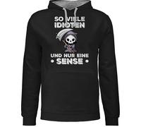 Pullover Herren Frauen Hoodie Kontrast zweifarbig - Statement - So viele Idioten und nur eine Sense - Sarkasmus Sprüche Lustige - 4XL - Schwarz/Grau meliert - statements statement-spruch damen mit