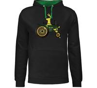 Pullover Herren Frauen Hoodie Kontrast zweifarbig - Traktoren - Traktor Hirsch Deer - XXL - Schwarz/Grün - landwirt trecker klamotten landwirtschaft tractors pulli männer landwirtin tracktoren