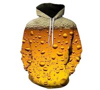 Pullover Herren Gelb 2023 Lose Lässige Mode Straße Bier Blase 3D Digital Print Hoodie Für Männer Und Frauen (Yellow, XL)