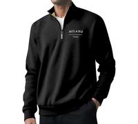 Pullover Herren Langarm Half Zip Poloshirt Slim Fit Business Hemd Elegant Polo Langarmshirt Regular Fit Casual T-Shirts Herbst Mode Arbeitspullover Winterpullover Freizeit Hemd P Schwarz XL