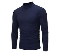 Pullover Herren Langarm Rollkragen Slim-fit Langarmshirt Freizeit T-Shirt aus Baumwolle mit Langen Ärmeln Funktionsunterwäsche Warm Einfarbige Leichte Shirt T-Shirts füR Herren blau L