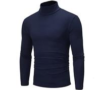 Pullover Herren Langarm Rollkragen Slim-fit Langarmshirt Freizeit T-Shirt aus Baumwolle mit Langen Ärmeln Funktionsunterwäsche Warm Einfarbige Leichte Shirt Sweatshirts füR Herren blau L