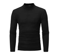 Pullover Herren Langarm Rollkragen Slim-fit Langarmshirt Freizeit T-Shirt aus Baumwolle mit Langen Ärmeln Funktionsunterwäsche Warm Einfarbige Leichte Shirt Sweatshirt Herren Schwarz XXL