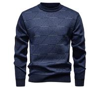 Pullover Herren ohne Kapuze - Herren Strickpullover Slim Fit Winterpullover - Herrenpullover mit Fleecefutter Dick und Warm Gestreiftes Lässig Bequem und Weich für Kaltes Wetter (Dark Blue 3XL)