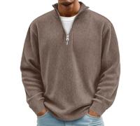 Pullover Herren Ohne Kapuze Winter Sweatshirt Herren Mit Reißverschluss | Oversize Langarmshirt Regular Fit Stehkragen Cordhemd Breitcord Cord T Shirt Männer Half Zip Casual Herrenpullover
