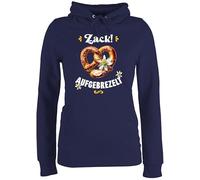 Pullover Hoodie Frauen - Kompatibel Oktoberfest - Zack aufgebrezelt Brezel mit Edelweiß I Trachtenshirt Volksfest Trachten Outift Damen Trachtenoutfit Herren - XXL - Navy Blau - trachtenhoody