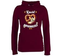 Pullover Hoodie Frauen - Kompatibel Oktoberfest - Zack aufgebrezelt Brezel mit Edelweiß I Trachtenshirt Volksfest Trachten Outift Damen Trachtenoutfit Herren - XL - Burgundrot - trachtenhoody