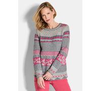 Strickpullover GOLDNER "Kurzgröße Norwegerpullover mit U-Boot-Ausschnitt", Damen, Gr. 23, pink (pink, gemustert), Obermaterial: 45% Polyamid PA. 32% Schurwolle WV. 14% Polyacryl PAN. 9% metallisierte